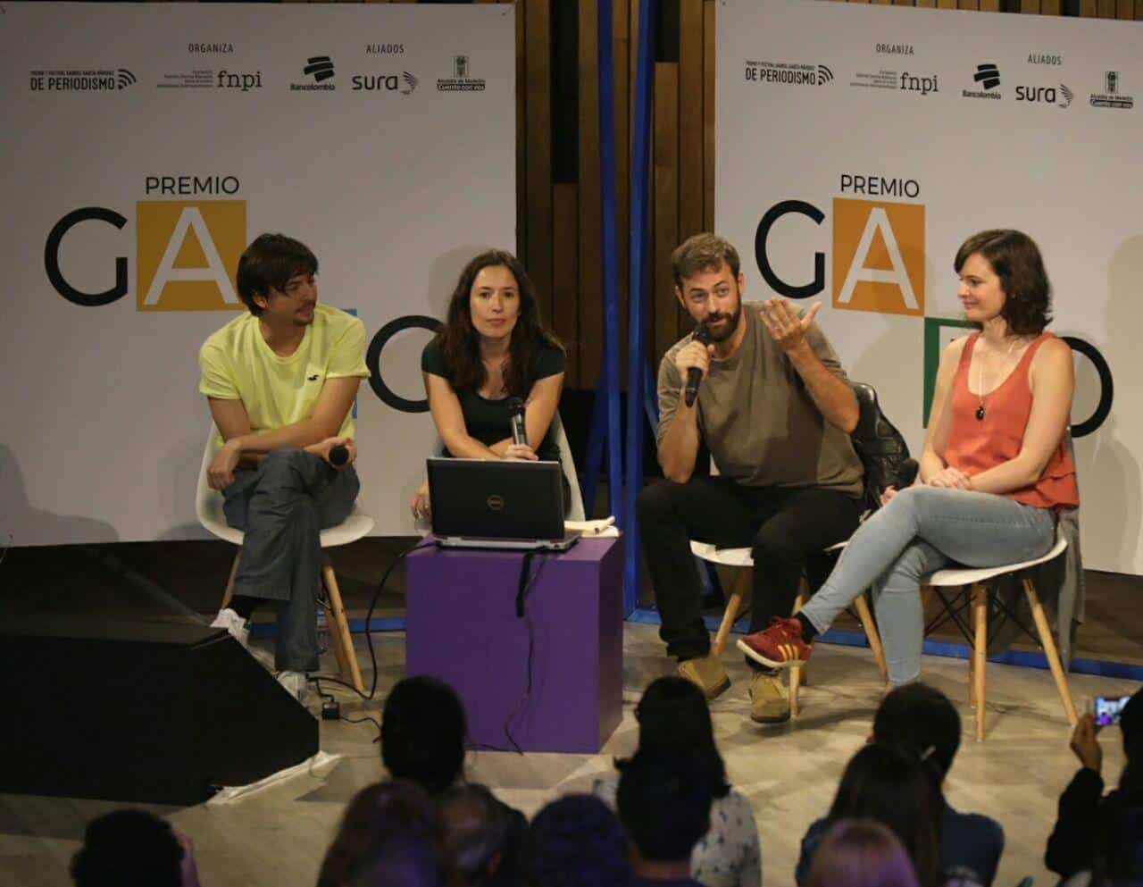 Creadores de En Malos Pasos comparten su experiencia en una charla de Periodismo tú a tú en el Festival Gabo. Foto: Joaquín Sarmiento.